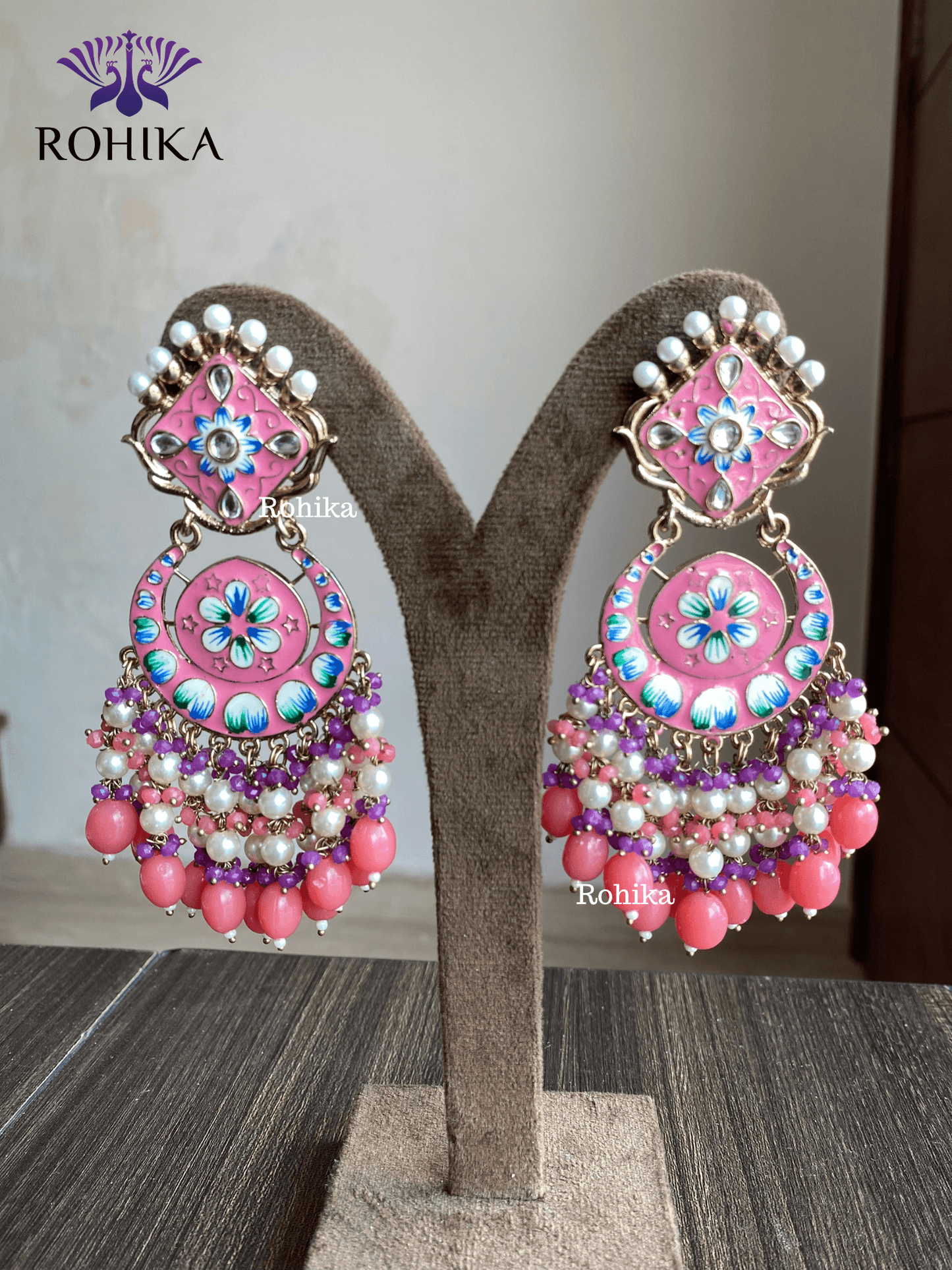 Rashmi meenakari earrings - Light Pink - Rohika Store