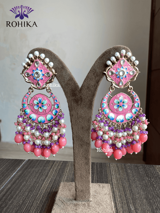 Rashmi meenakari earrings - Light Pink - Rohika Store