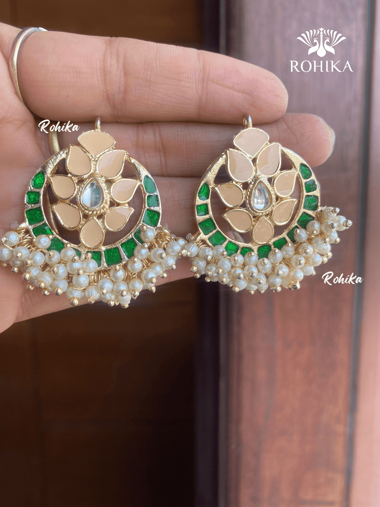 Neha beautiful earrings- Peach & green - Rohika Store