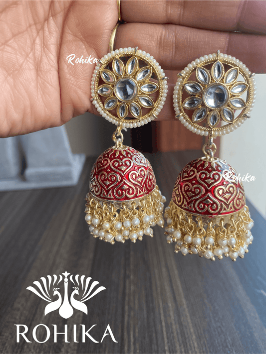 Bhoomi jhumka earnings-Red - Rohika Store