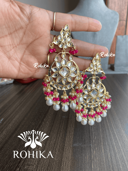Neetu kundan earrings - pink - Rohika Store