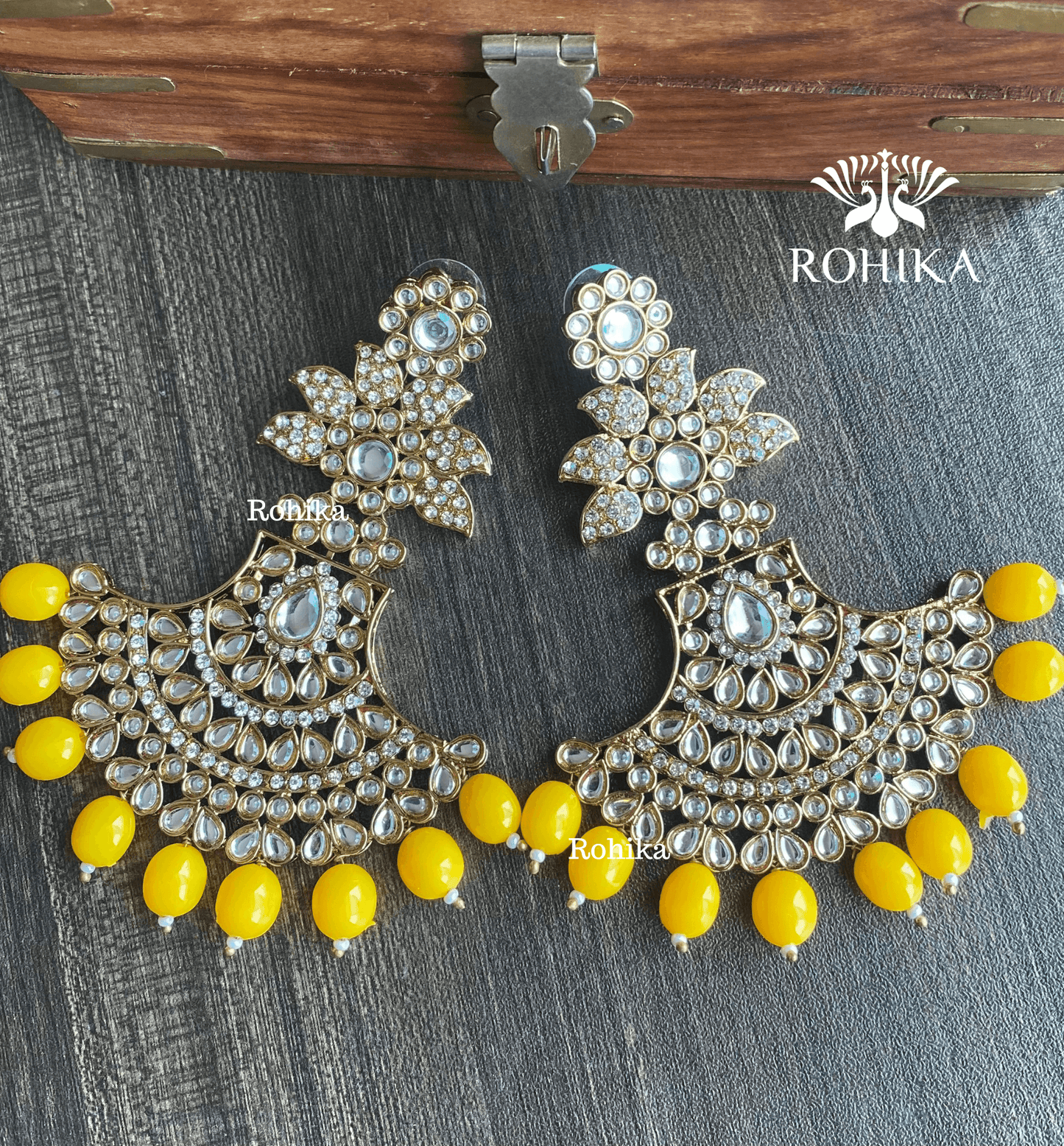 Sparkle chandbali earrings - Yellow - Rohika Store