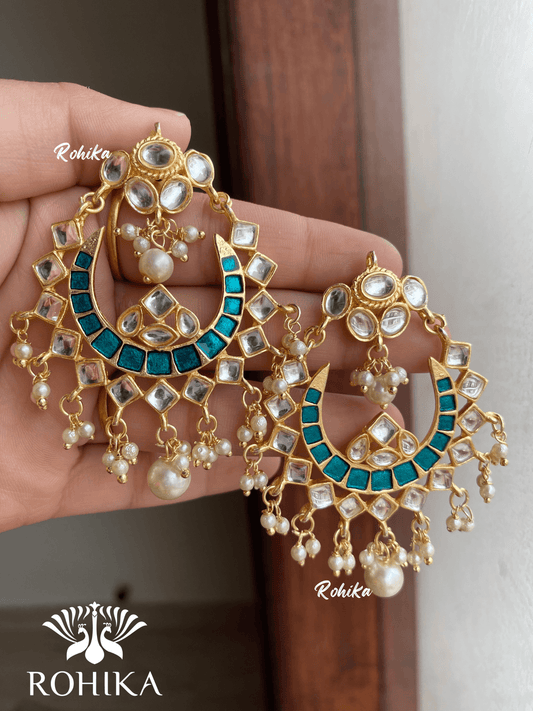 Kavita kundan earrings-Rama green - Rohika Store