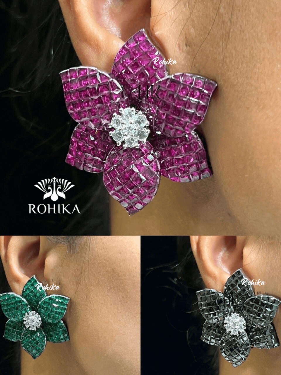 Ivy american diamond choker set - Green - Rohika Store