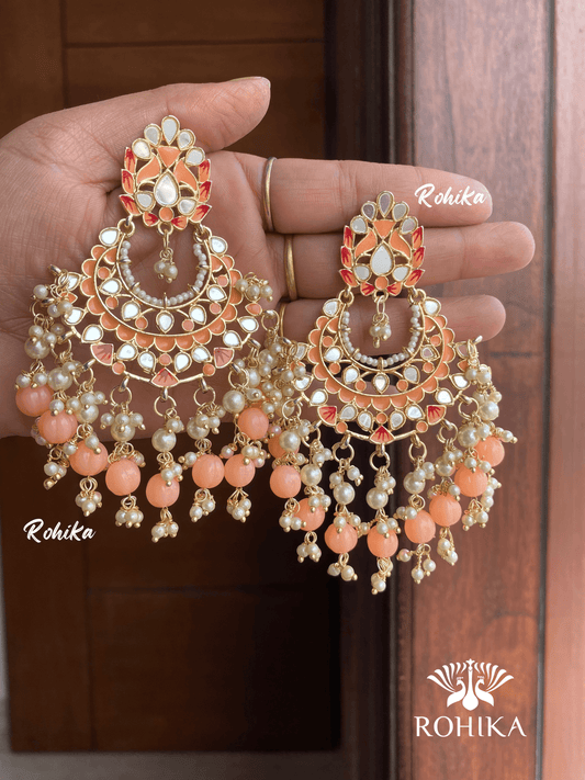 Veena mirror earrings - Peach - Rohika Store
