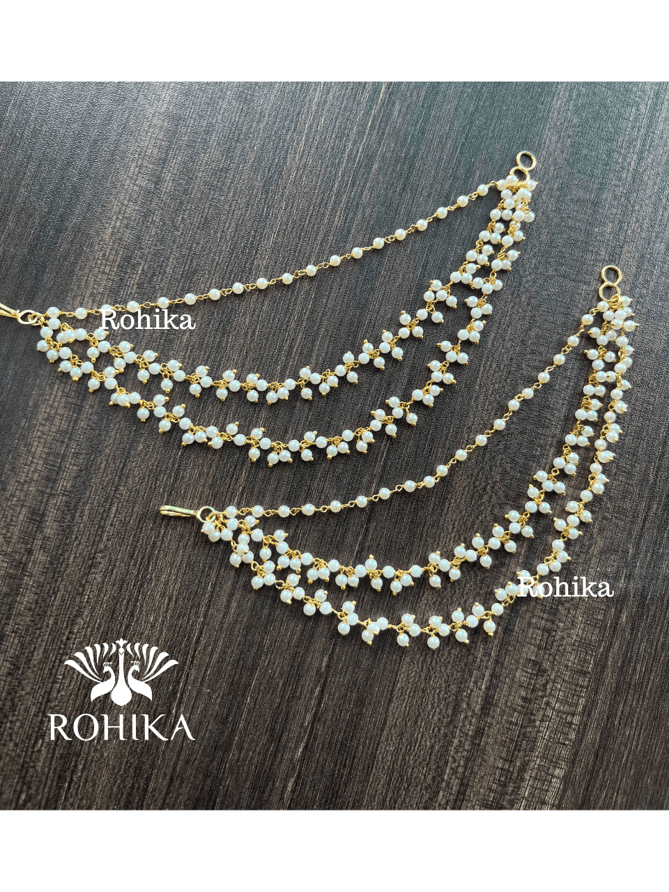 Pearl earchains - White - Rohika Store
