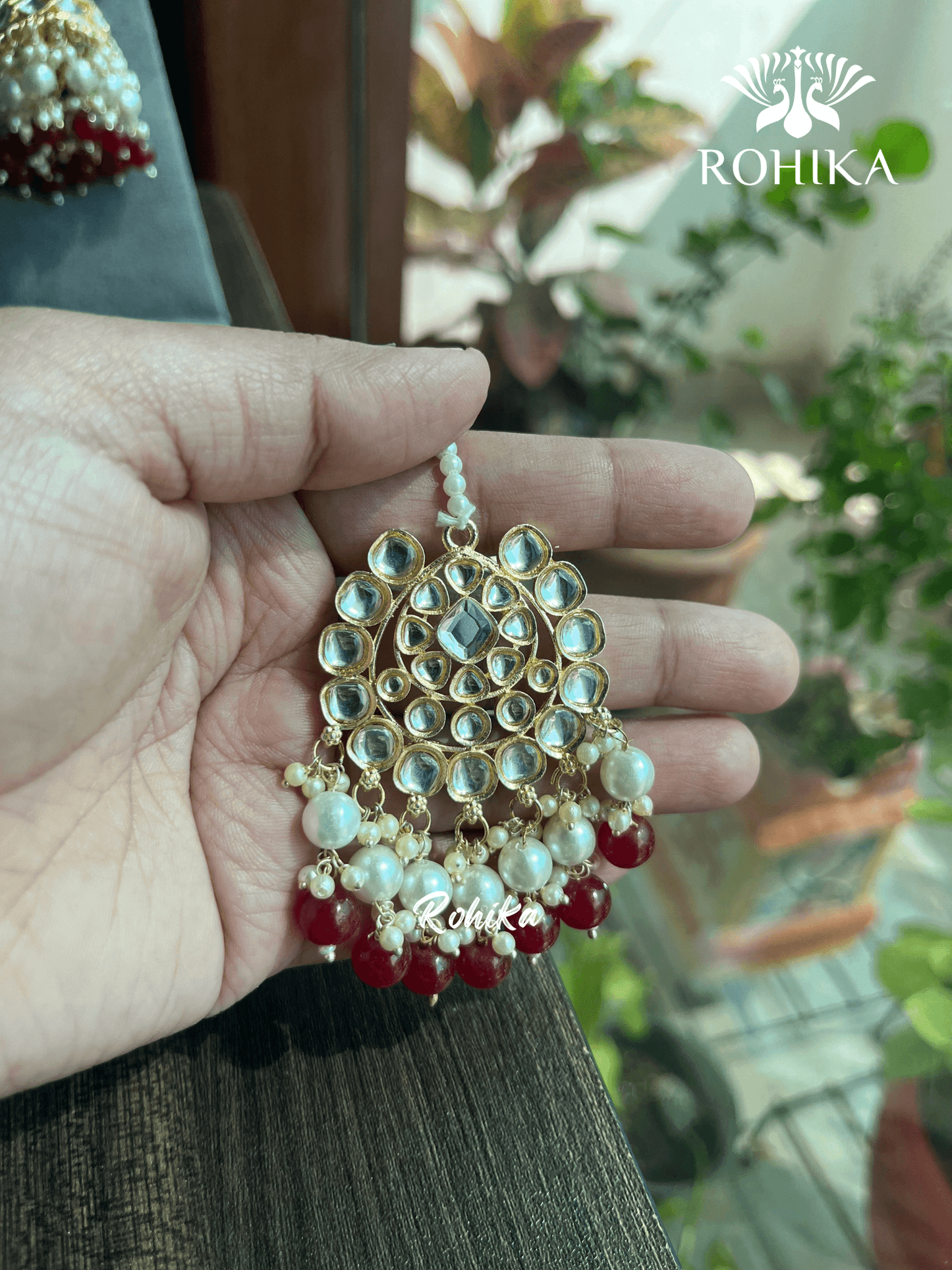 Payal dabi Kundan necklace set - Maroon/Red - Rohika Store