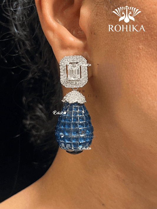 American diamond earrings (ADE -004) - Blue - Rohika Store