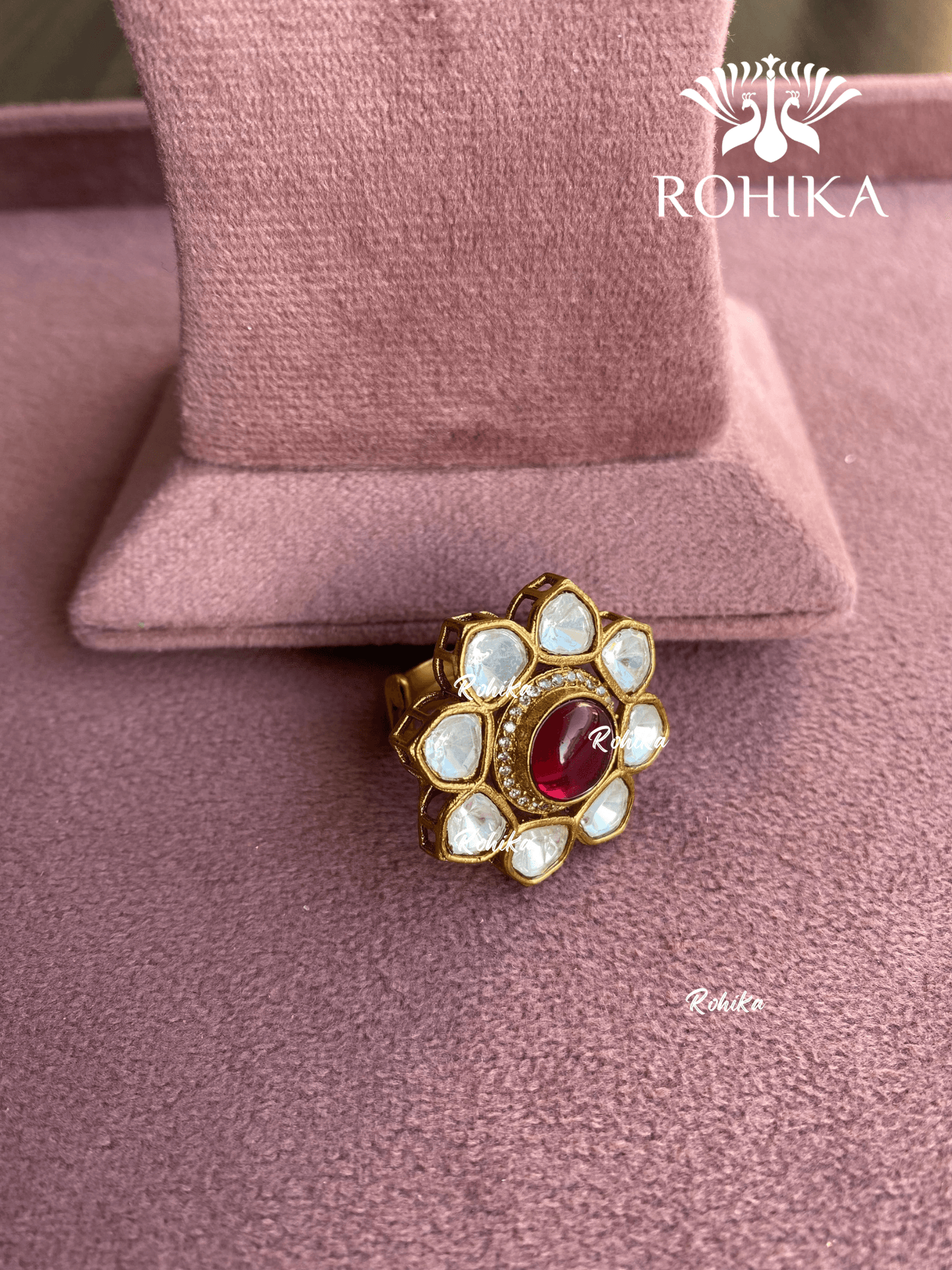 Angana polki kundan ring (SG-012) - Red - Rohika Store