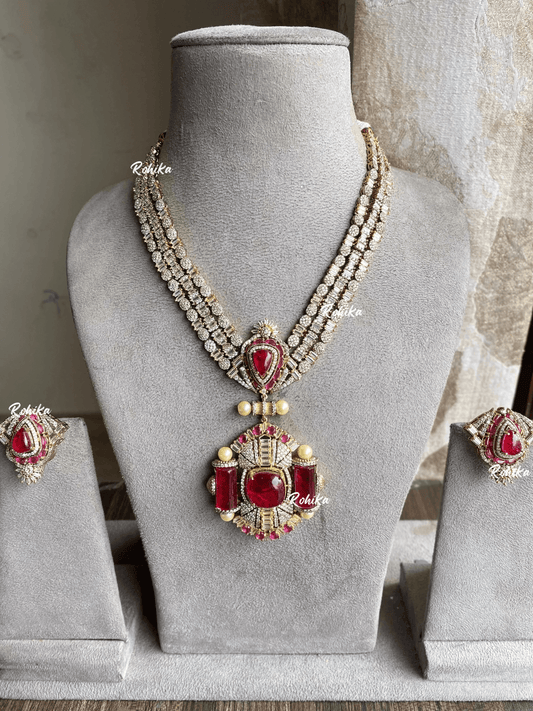 Saru designer necklace set - Ruby red - Rohika Store
