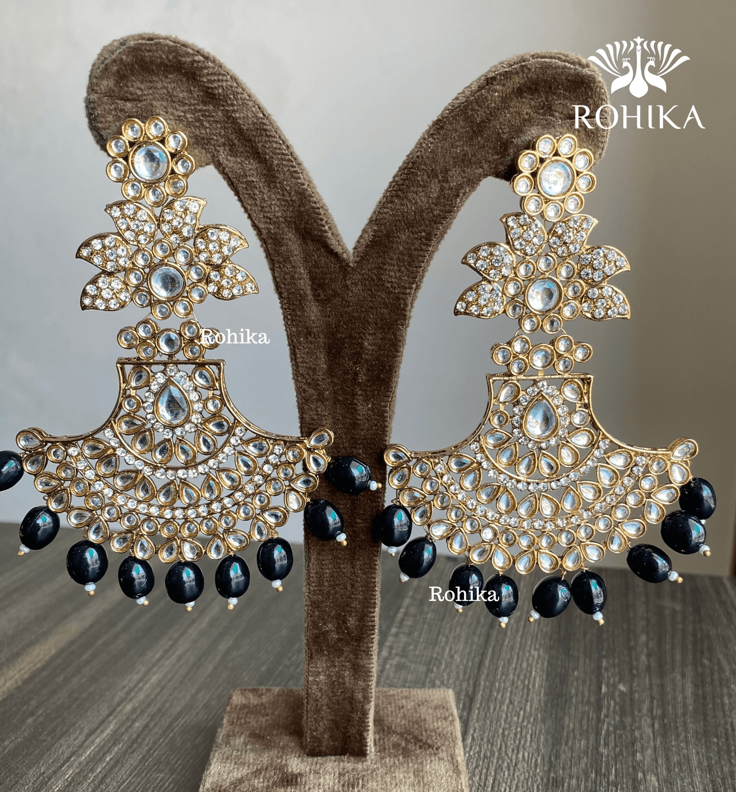 Sparkle chandbali earrings - Black - Rohika Store