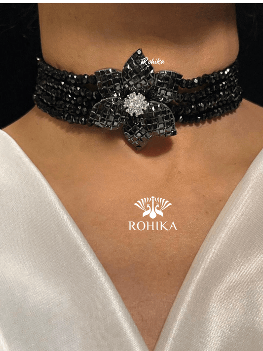 Ivy american diamond choker set -Black - Rohika Store
