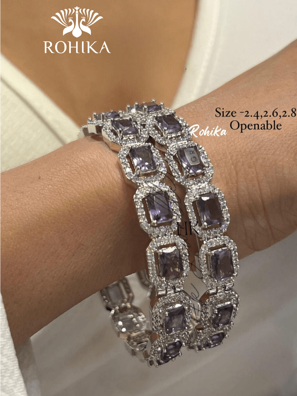Denise american diamond bangles pair - Purple - Rohika Store