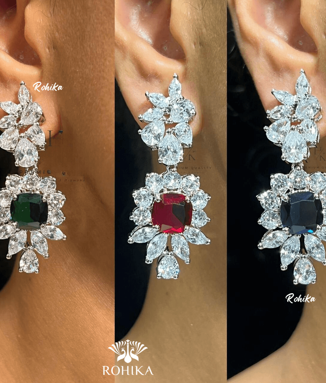 Emma american diamond necklace set - Red - Rohika Store