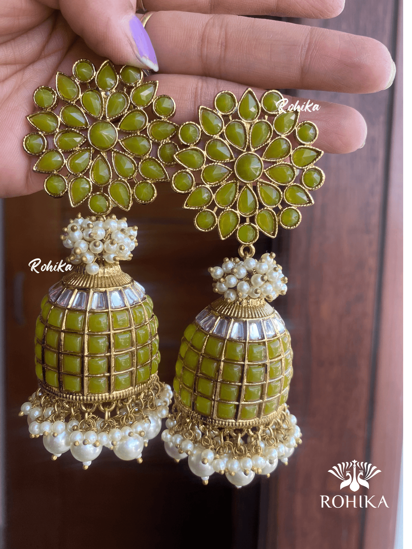 Roop jhumka earrings - Mehandi - Rohika Store