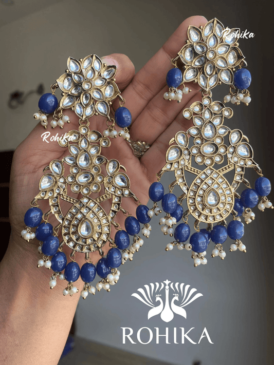 Anupama kundan earrings - Navy Blue - Rohika Store