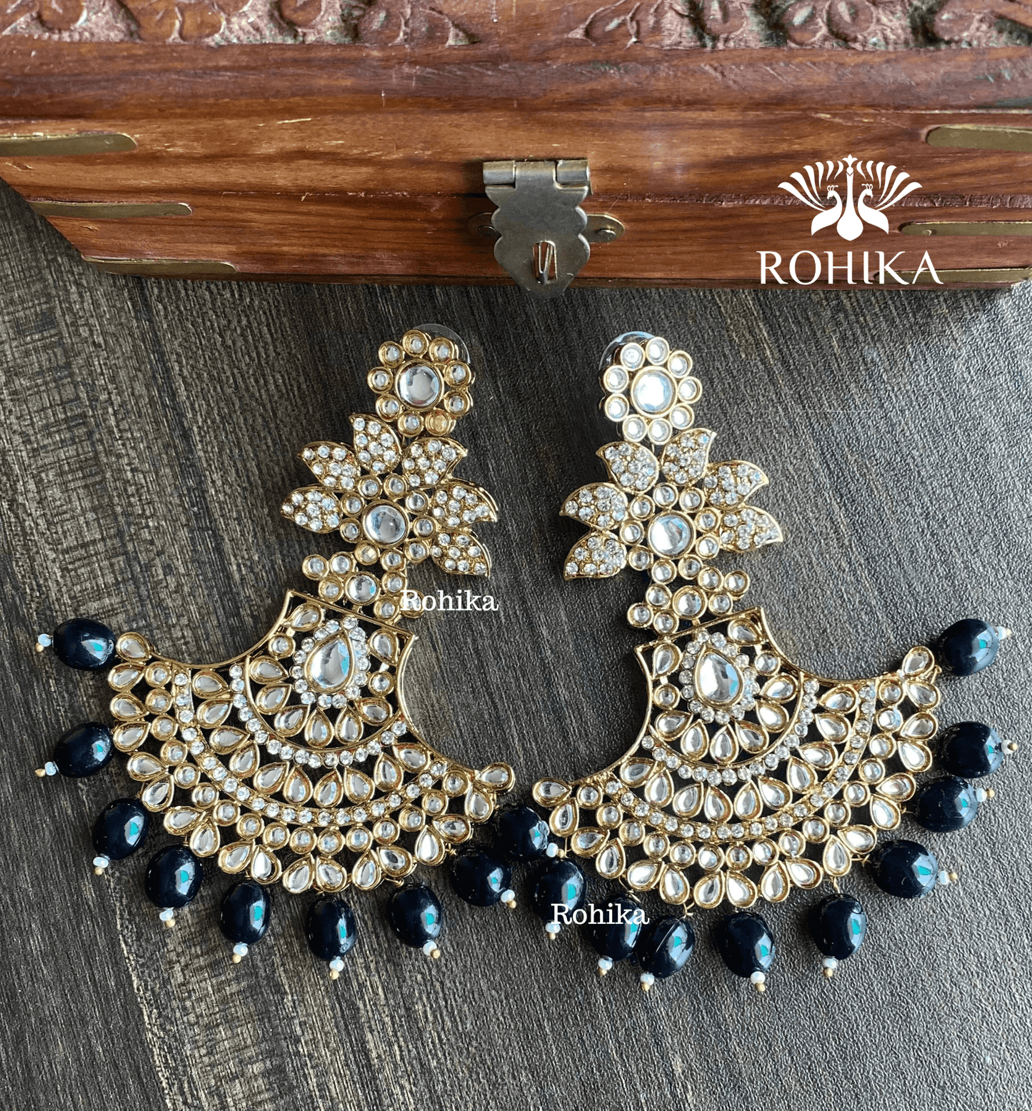 Sparkle chandbali earrings - Black - Rohika Store