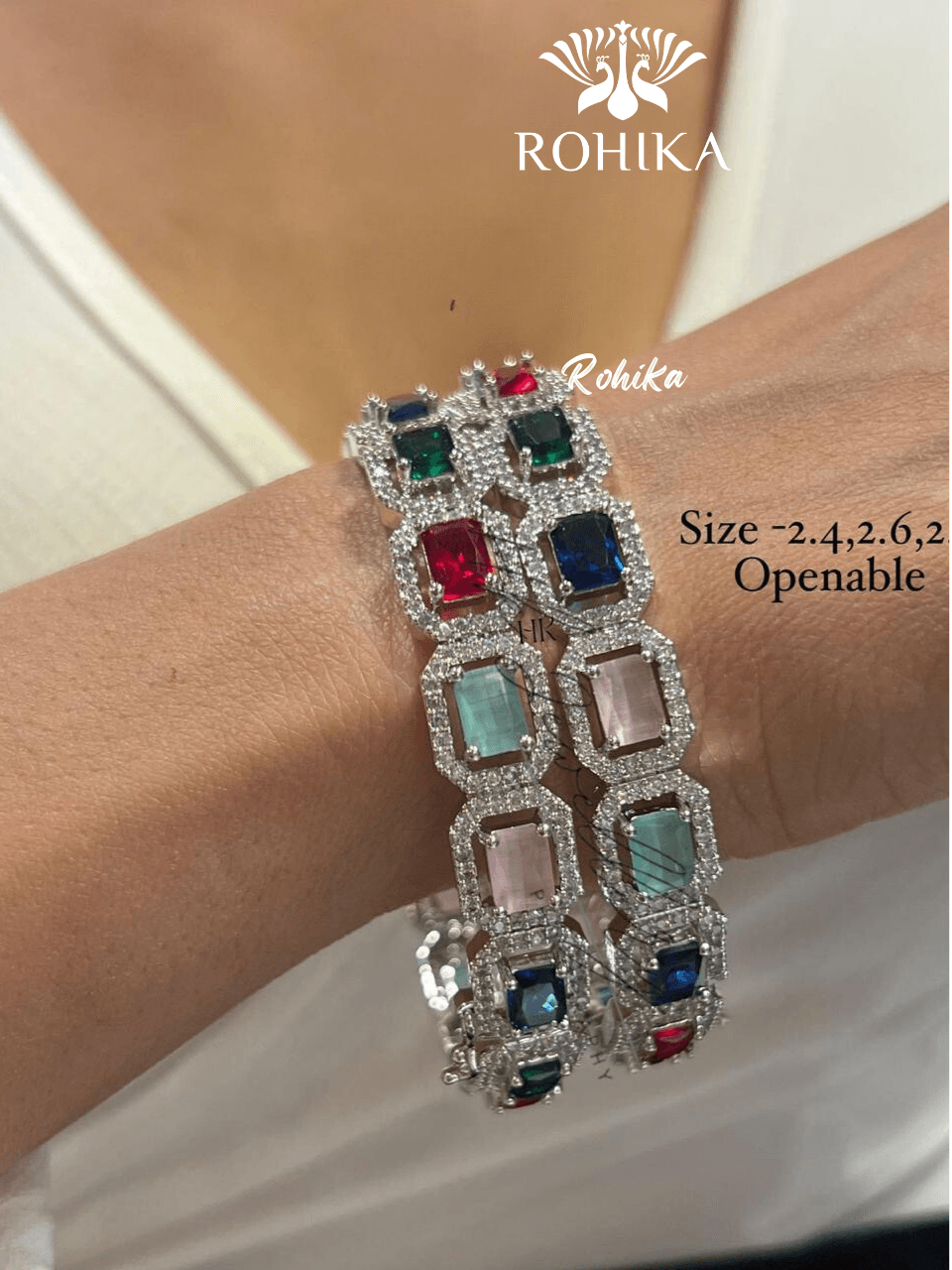 Denise american diamond bangles pair - Multi color - Rohika Store