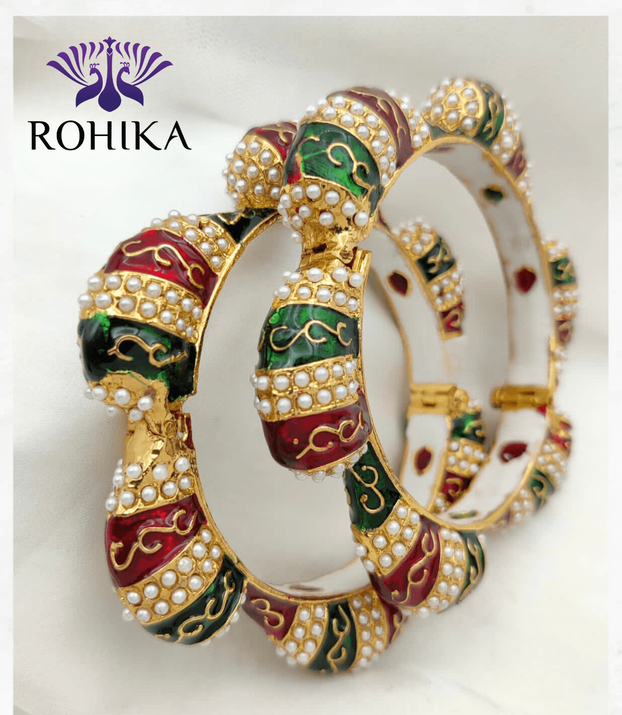 Nikhat jadau bangles - Red and Green - Rohika Store