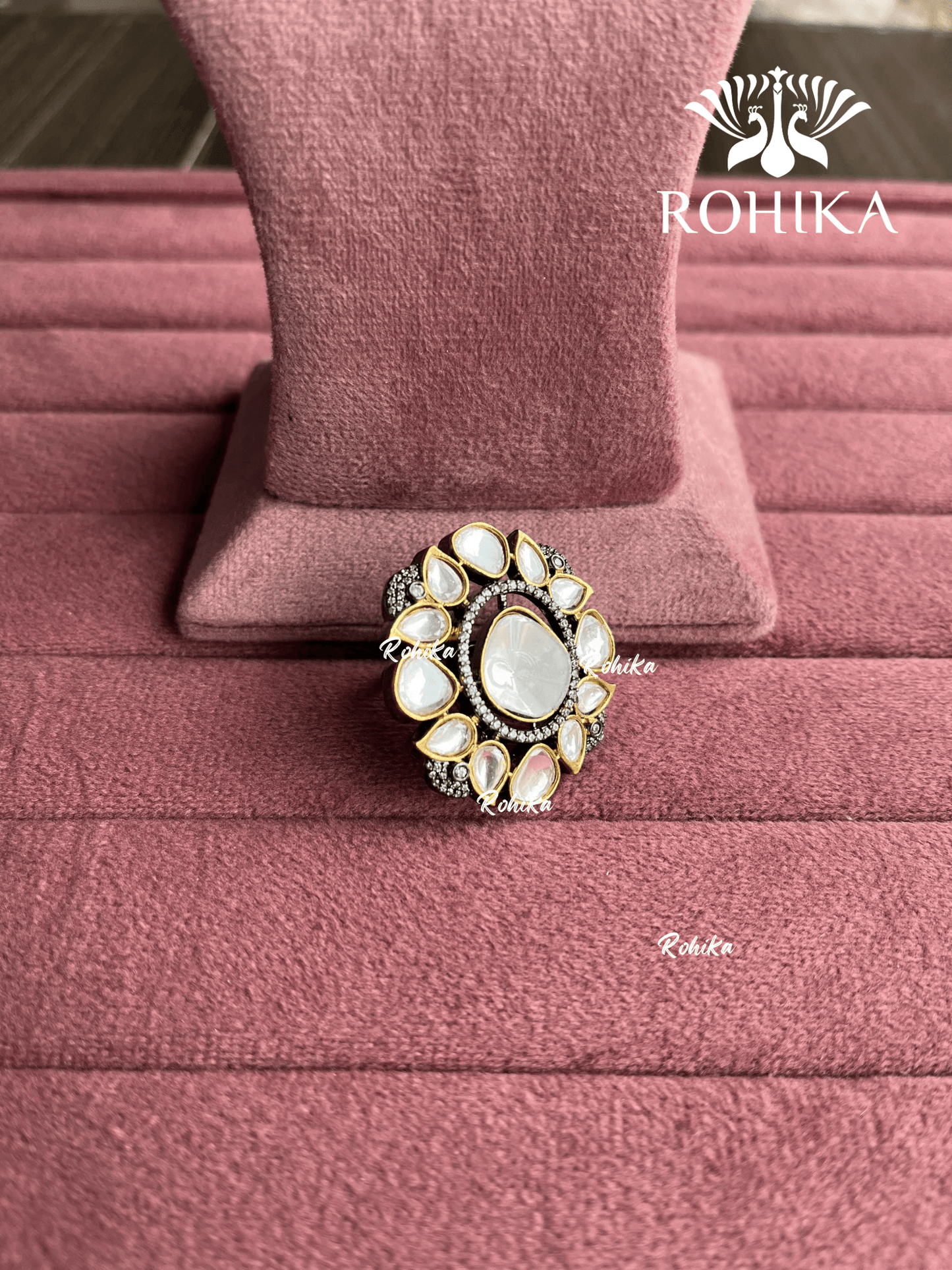 Angana polki kundan ring (SG-113) - White - Rohika Store