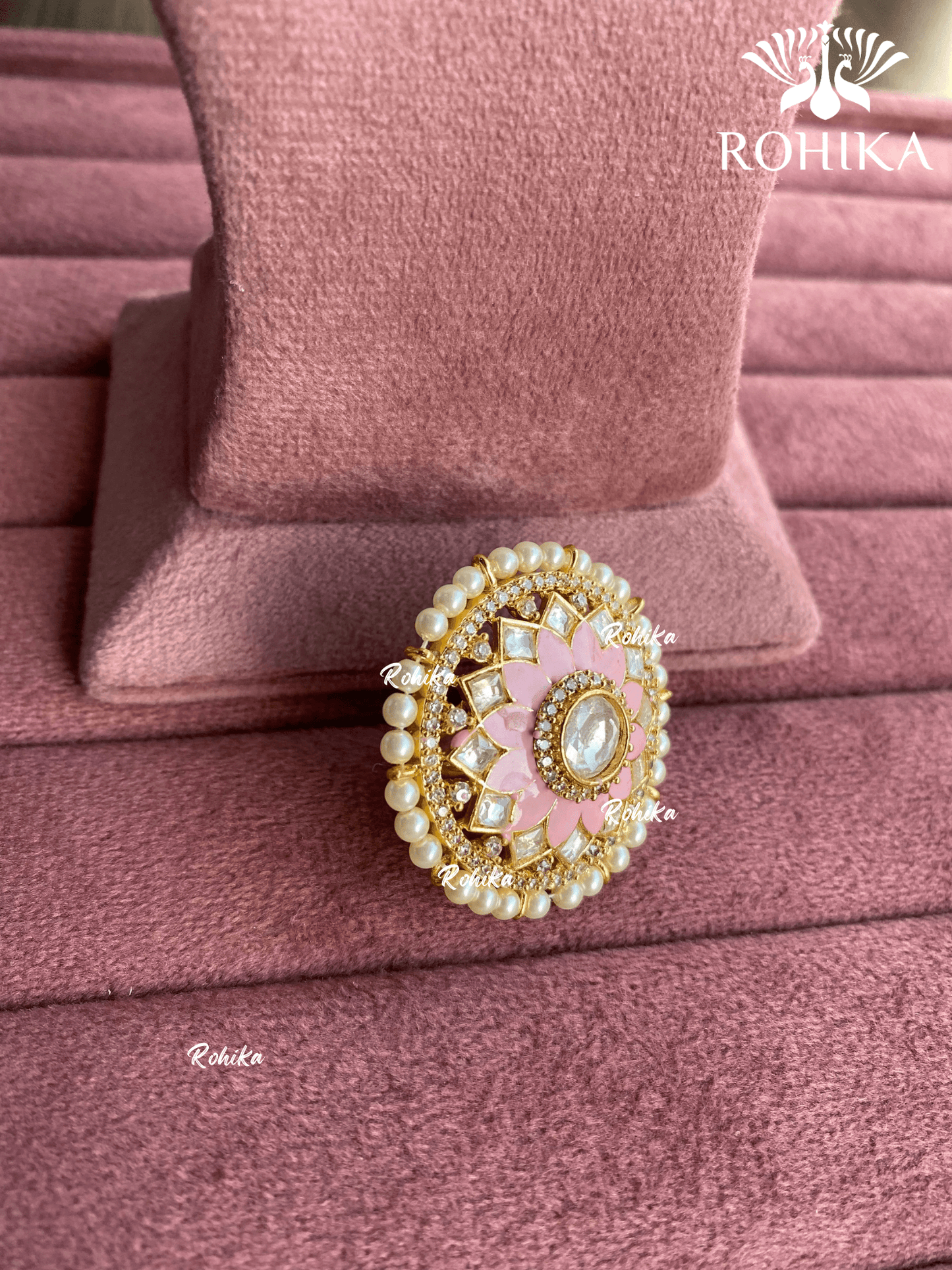 Angana polki kundan ring (SG-083) - Pink - Rohika Store