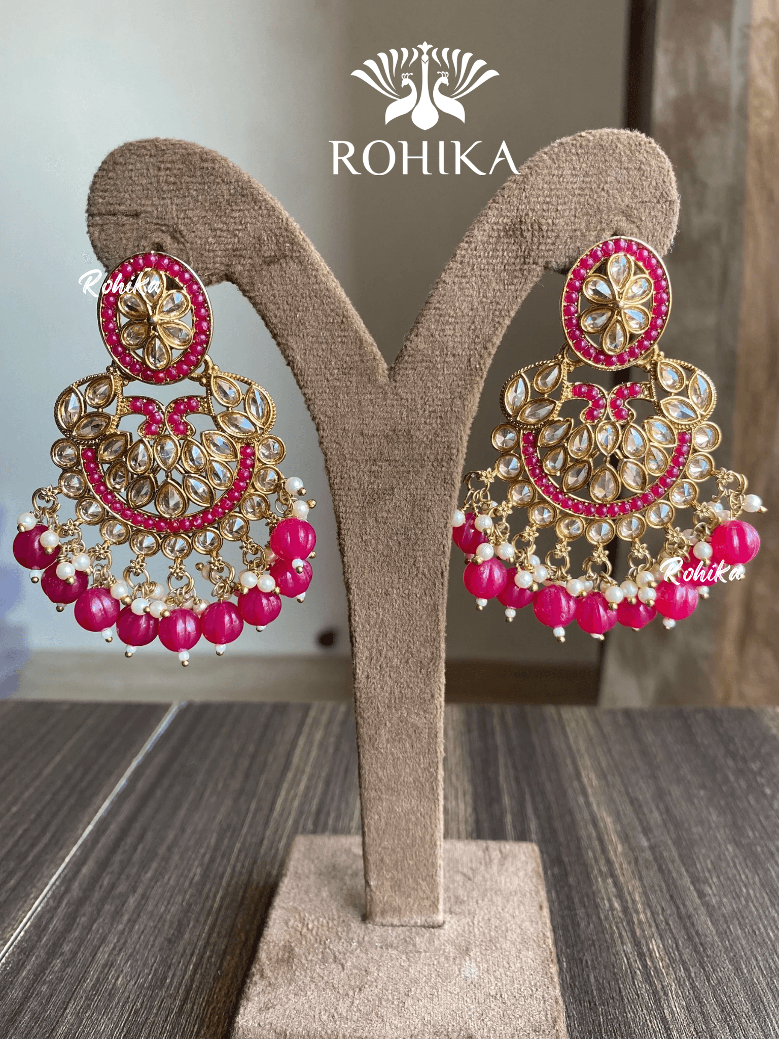 Kanika polki earrings - Meganta Pink - Rohika Store