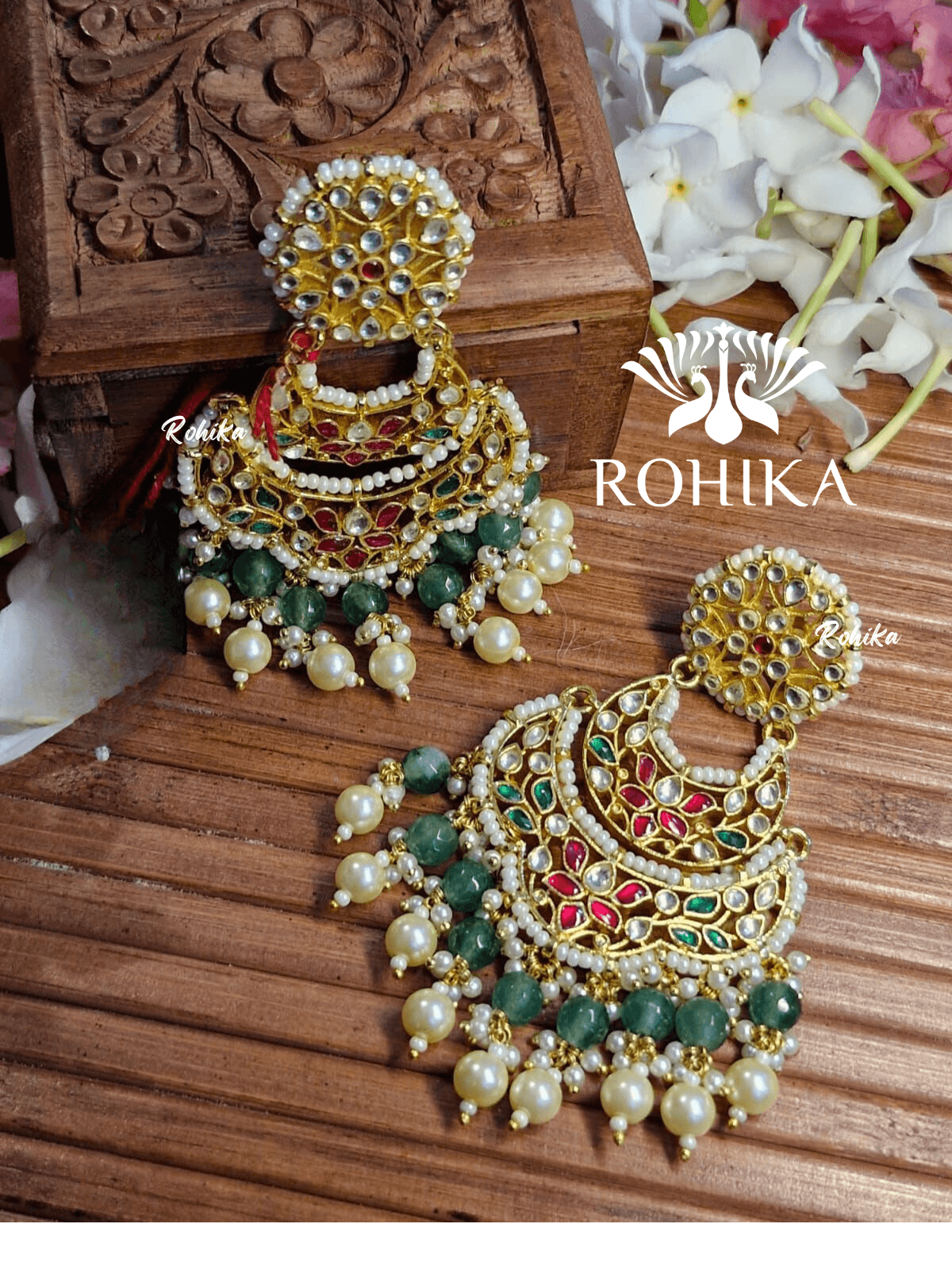 Parini pachhi kundan jhumka (PKJ004) - Green - Rohika Store