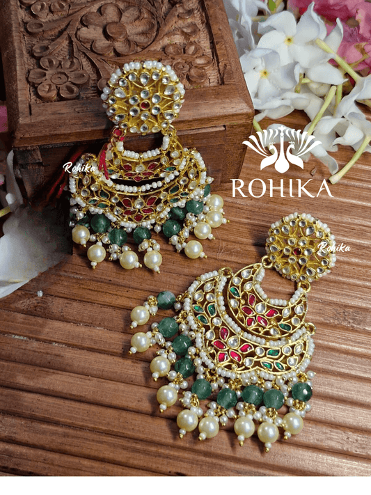 Parini pachhi kundan jhumka (PKJ004) - Green - Rohika Store