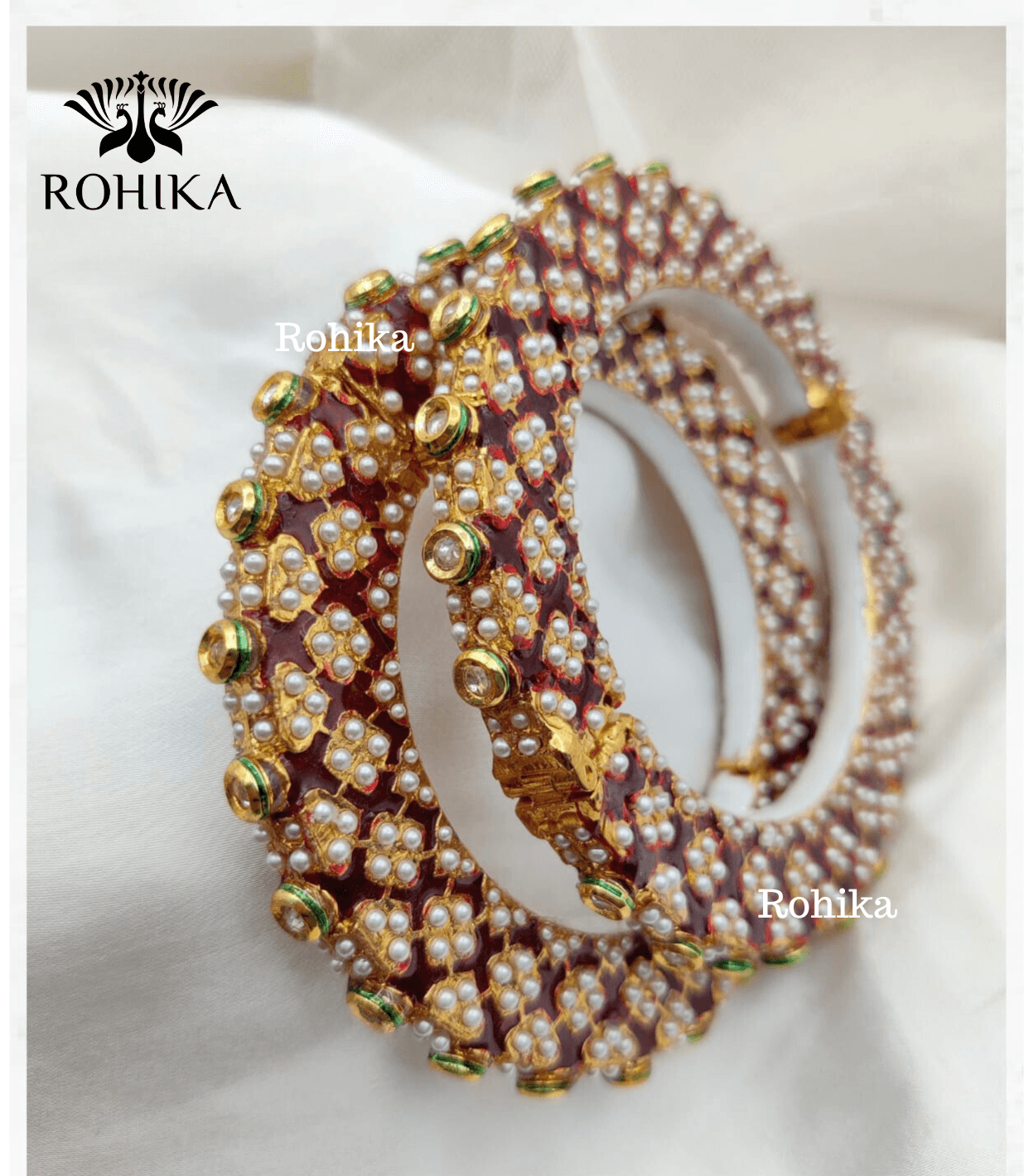 Aastha jadau bangles - Red - Rohika Store