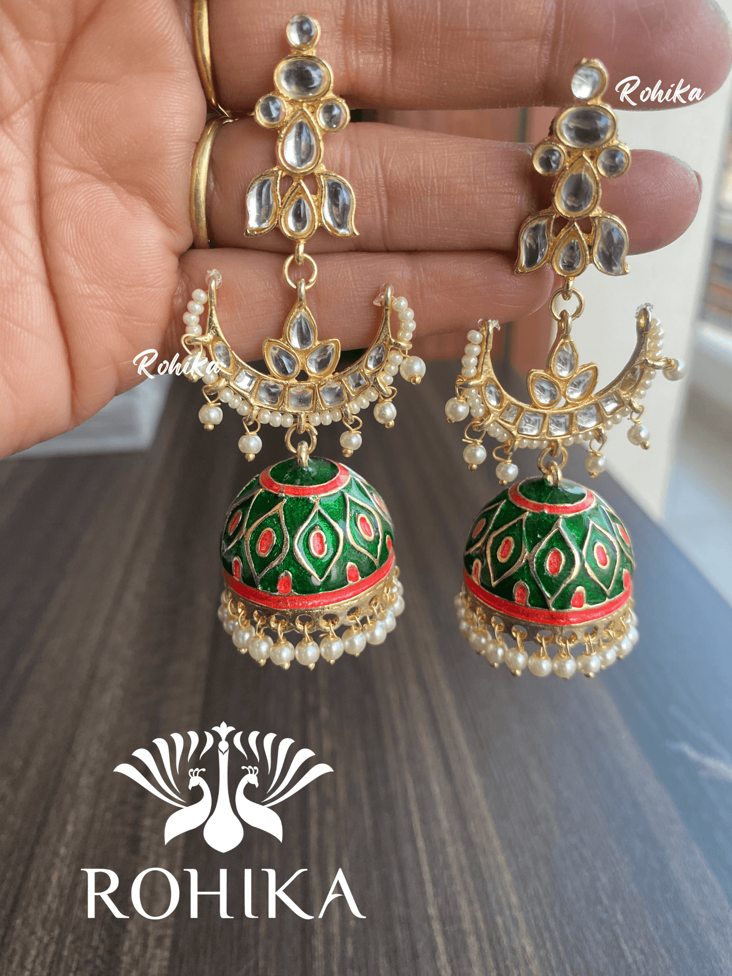 Rohani jhumka earnings-Rama green - Rohika Store