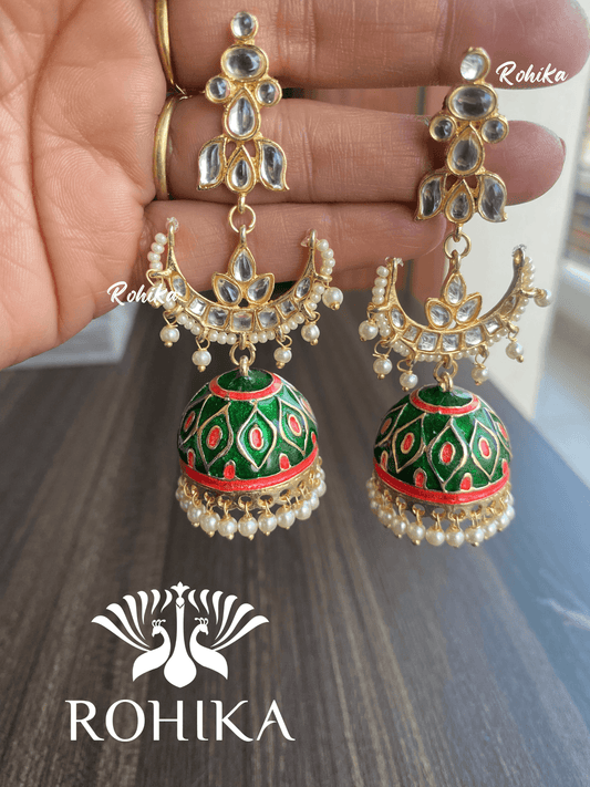 Rohani jhumka earnings-Rama green - Rohika Store