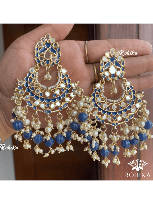 Veena mirror earrings- Blue - Rohika Store