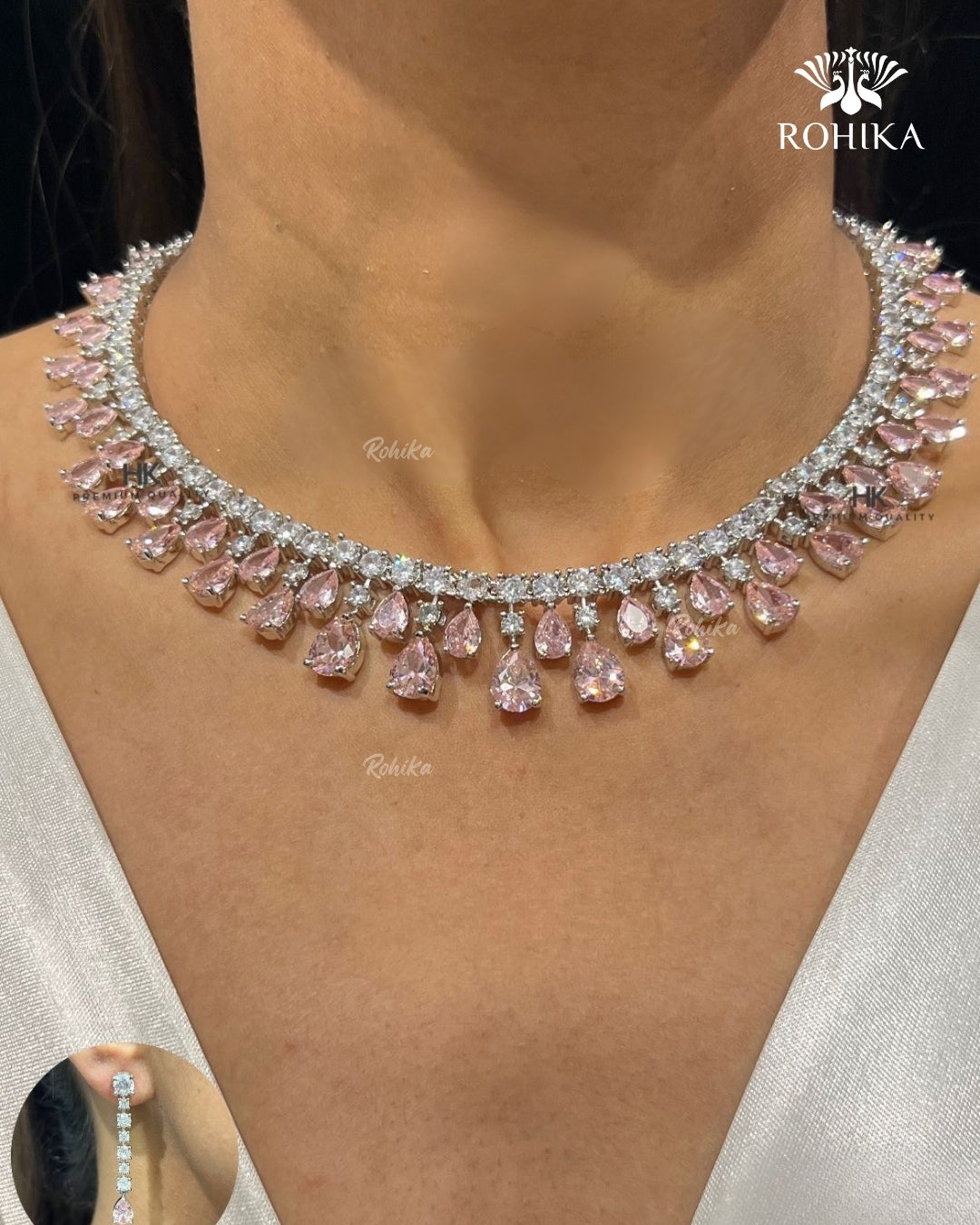 Mary American Diamond Necklace - Baby Pink