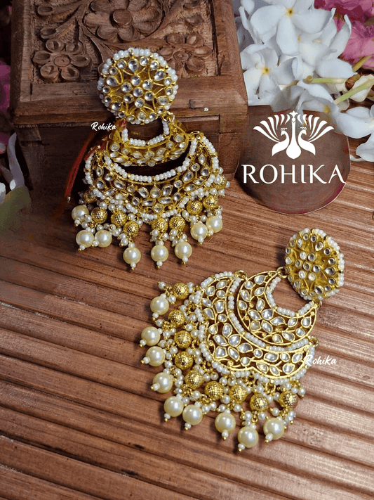 Parini pachhi kundan jhumka (PKJ004) - White - Rohika Store