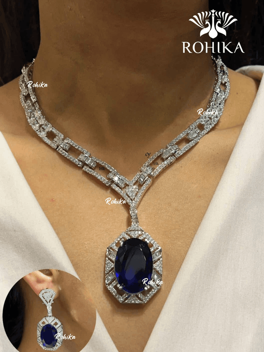 American diamond necklace set (ADN -009) - Blue - Rohika Store