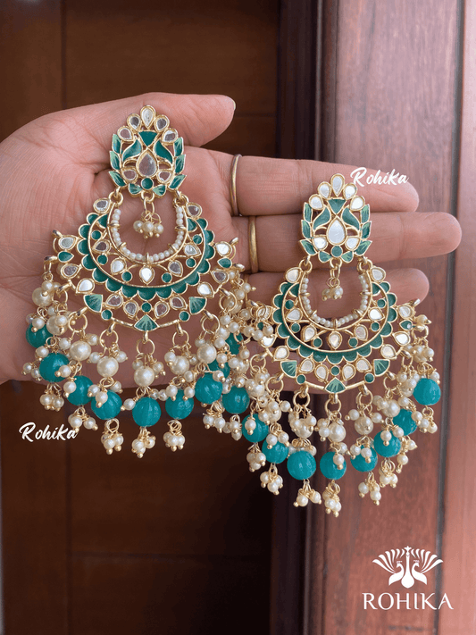 Veena mirror earrings - Dark green - Rohika Store