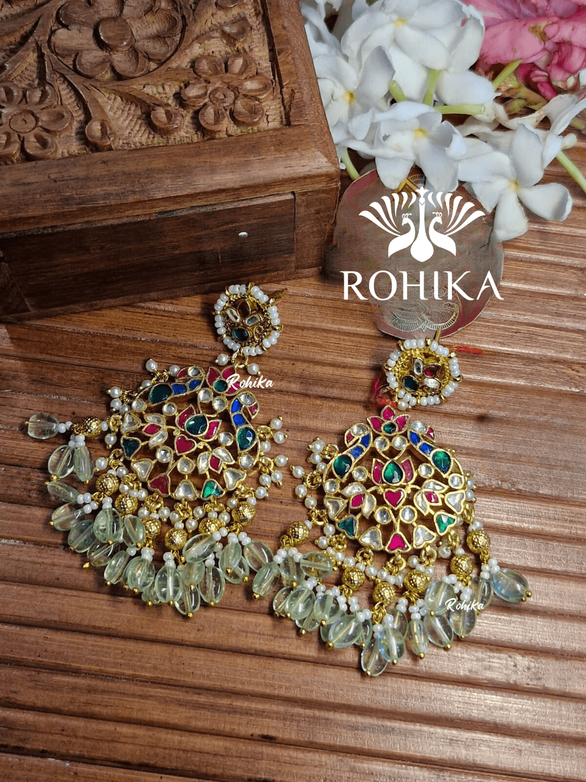 Parini pachhi kundan jhumka (PKJ008) - Mint green - Rohika Store