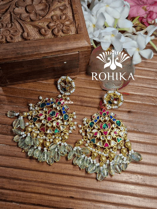Parini pachhi kundan jhumka (PKJ008) - Mint green - Rohika Store