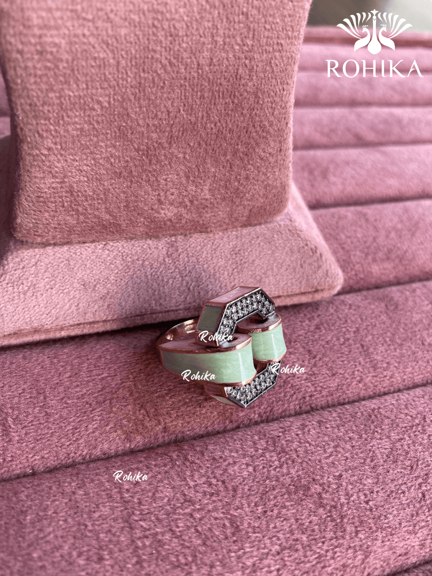 Angana polki kundan ring (SG-075) - Mint green - Rohika Store