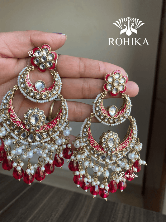Sami meenakari earrings - Pink - Rohika Store