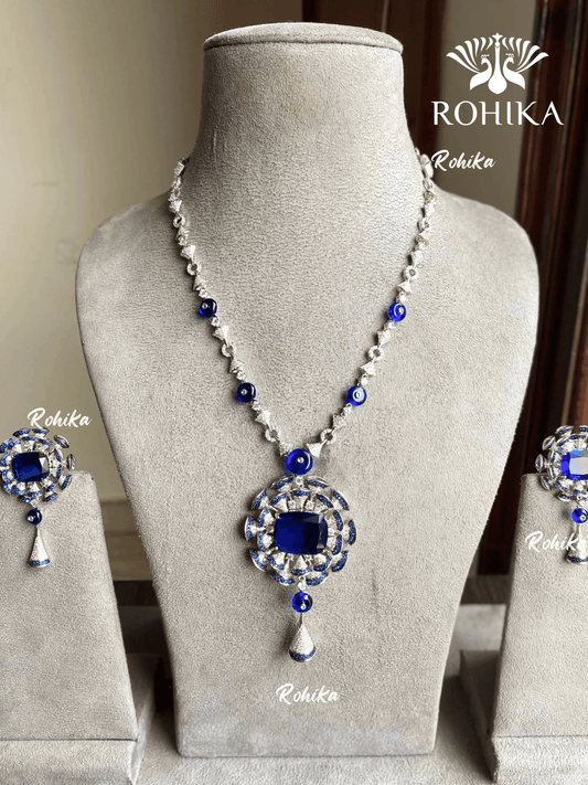 Haley designer AD necklace set - Navy Blue - Rohika Store