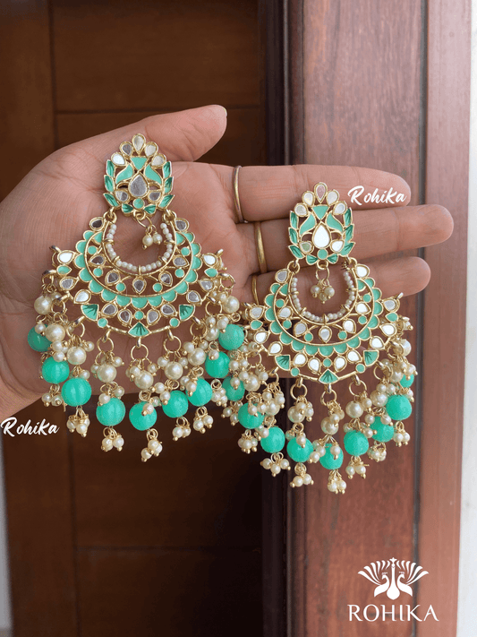 Veena mirror earrings - C green - Rohika Store