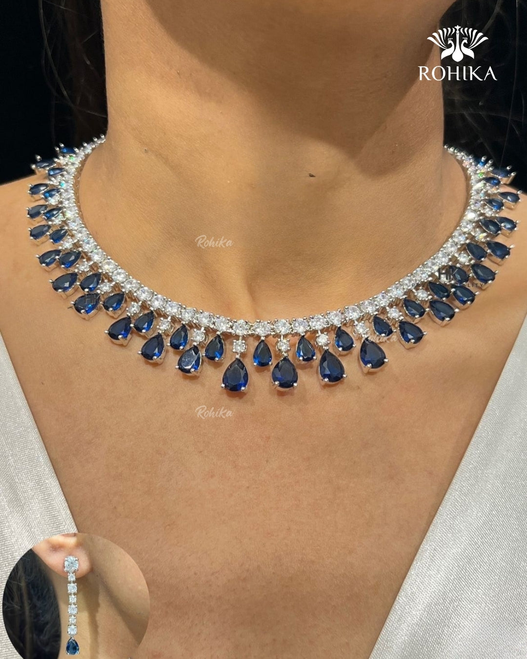 Mary American Diamond Necklace - Blue