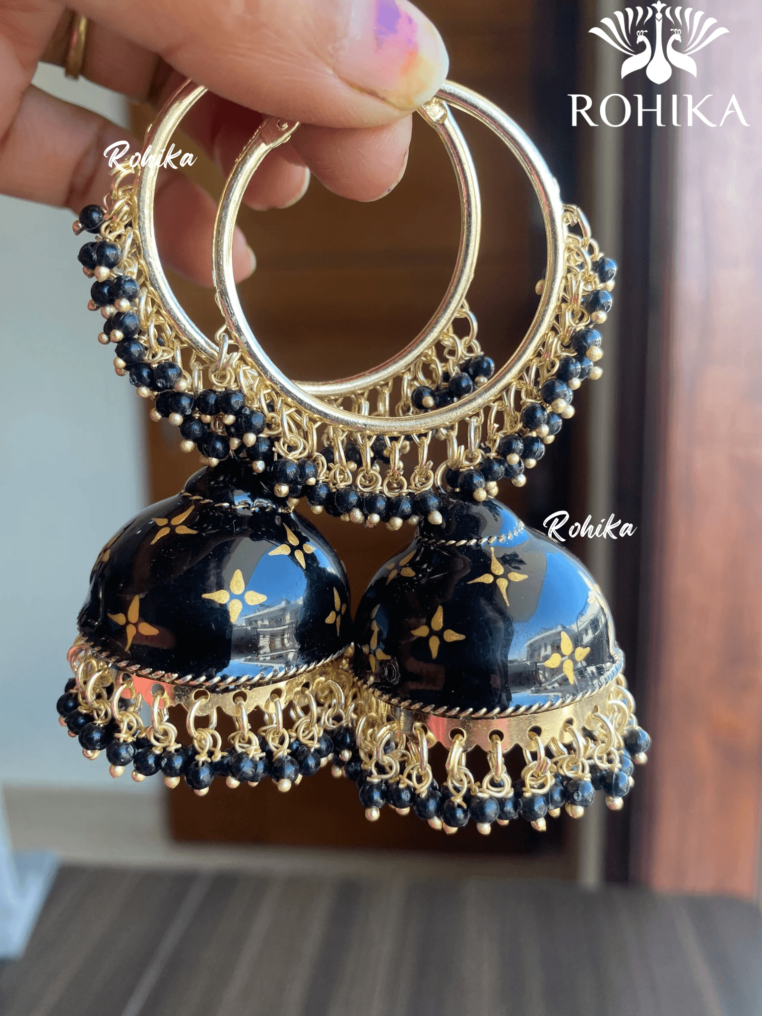 Charu jhumka bali earrings - Black - Rohika Store