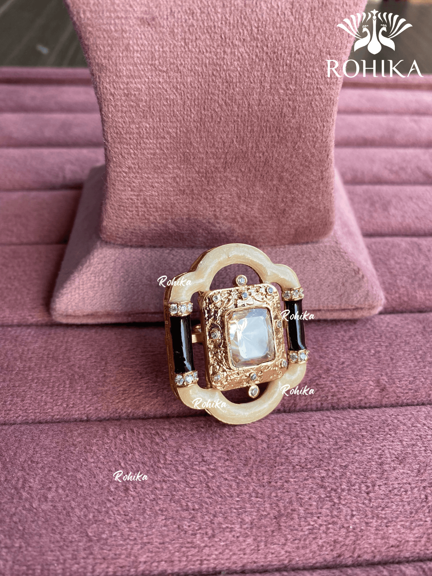 Angana polki kundan ring (SG-078) - Black - Rohika Store