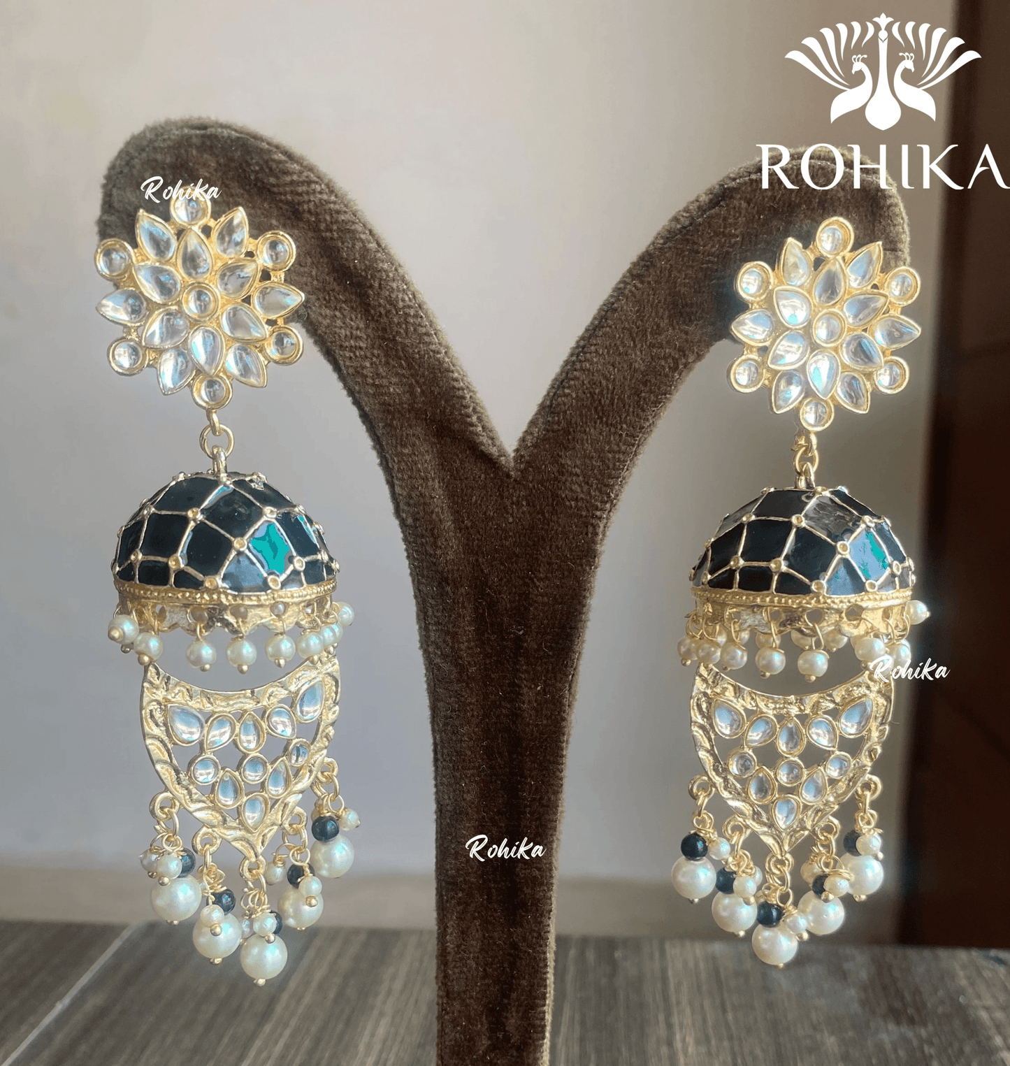 Mekha meenakari jhumka earrings - Black - Rohika Store