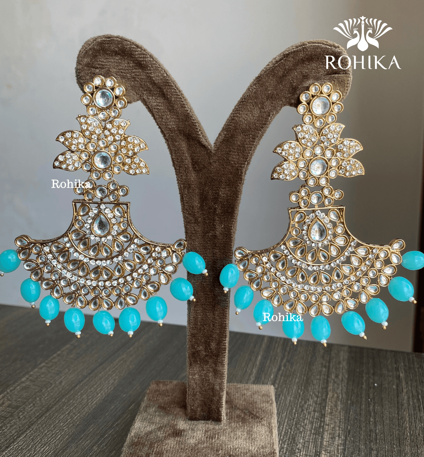 Sparkle chandbali earrings - Sky Blue - Rohika Store