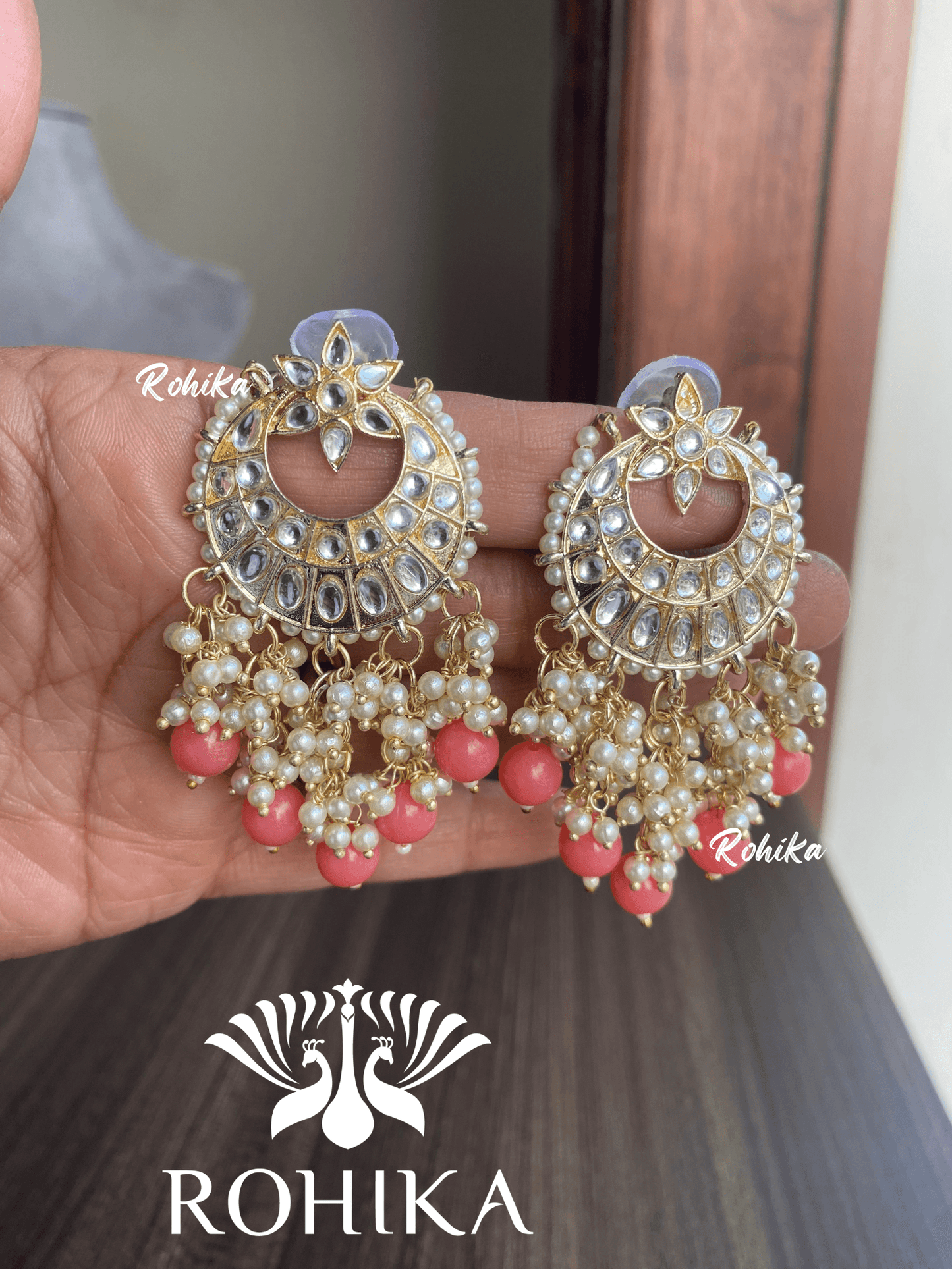 Pooja beautiful earrings-Peach - Rohika Store