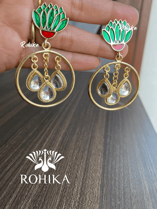Vasu kundan earrings - Green - Rohika Store