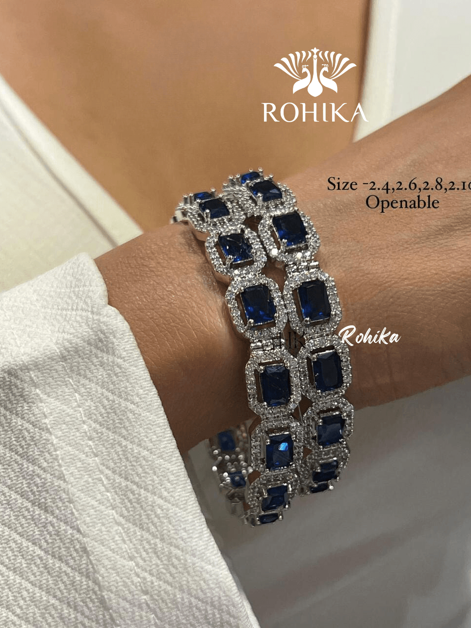 Denise american diamond bangles pair - Dark blue - Rohika Store